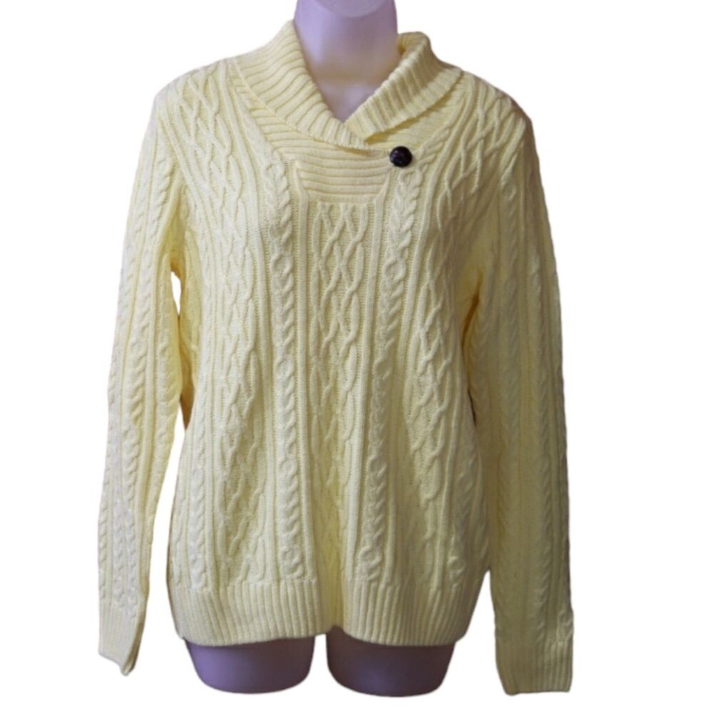 Croft & Barrow VTG Bright Cheerful Yellow Cable Knit Vneck Sweater Button Detail